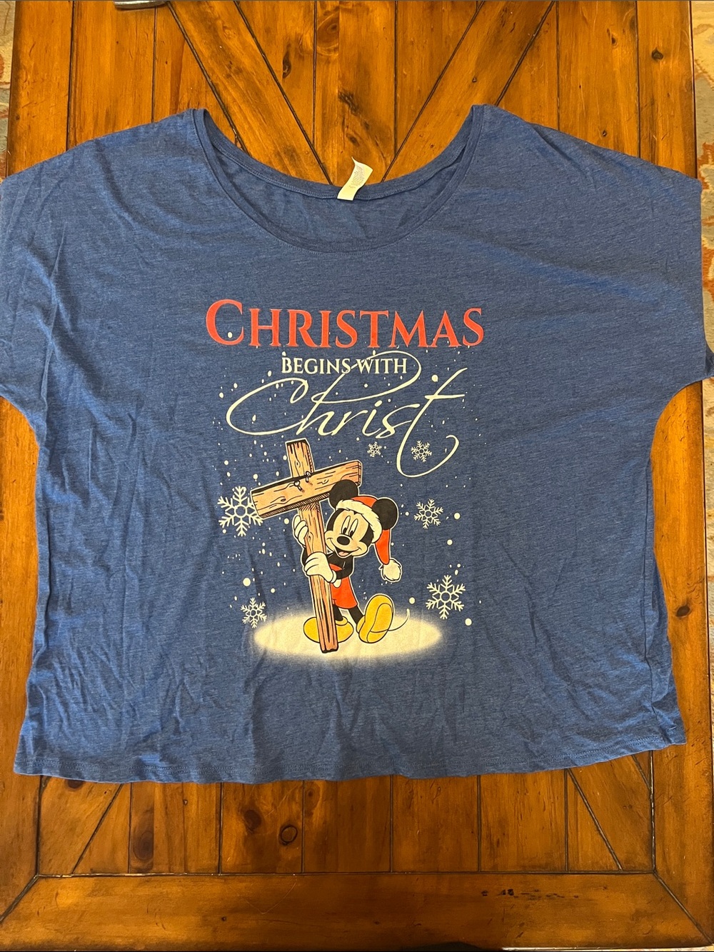 Blue Women’s Christmas Graphic Tee - Disney-Inspired Mickey Design